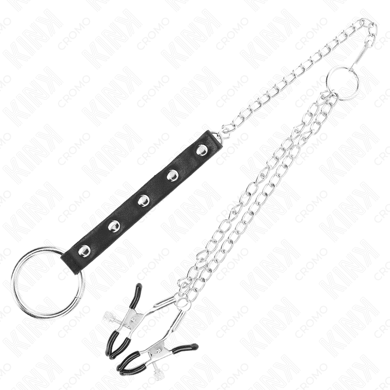 KINK - METAL PENIS RING WITH CHAIN AND ADJUSTABLE NIPPLE CLAMPS thumb 4