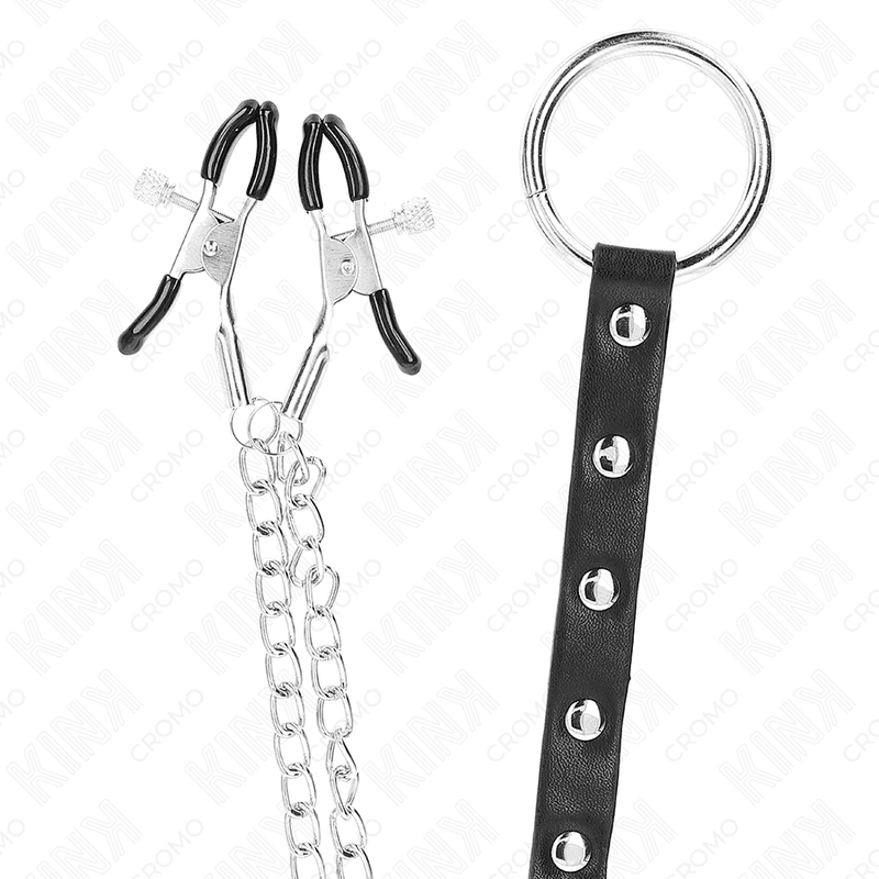 KINK - METAL PENIS RING WITH CHAIN AND ADJUSTABLE NIPPLE CLAMPS thumb 5