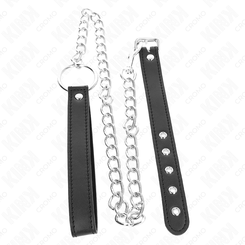 KINK - LEATHER PENIS RING 21.5 X 2 CM WITH 60 CM METAL CHAIN AND LEATHER STRAP thumb 3