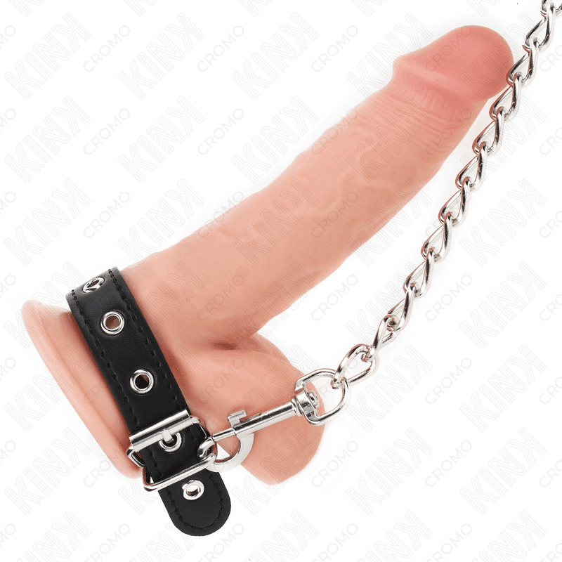 KINK - LEATHER PENIS RING 21.5 X 2 CM WITH 60 CM METAL CHAIN AND LEATHER STRAP thumb 2