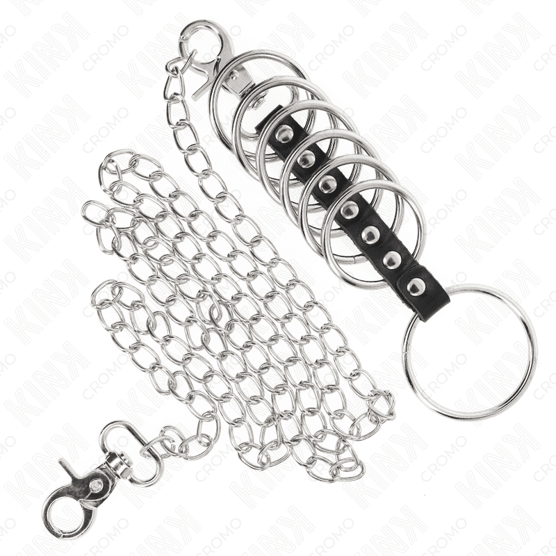 KINK - 7 METAL PENIS RINGS 3.8 CM TO 5 CM CONNECTED WITH LEATHER AND METAL CHAIN 100 CM thumb 4