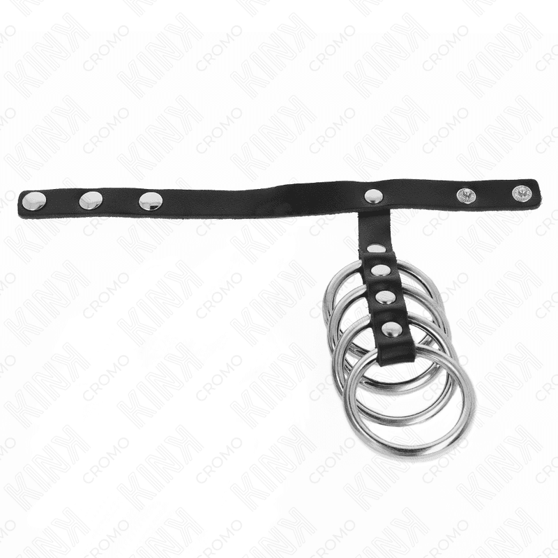 KINK - 4 METAL PENIS RINGS 3.8 CM CONNECTED WITH LEATHER STRAP 22 X 1.5 CM AND PRESSURE CLOSURE thumb 3