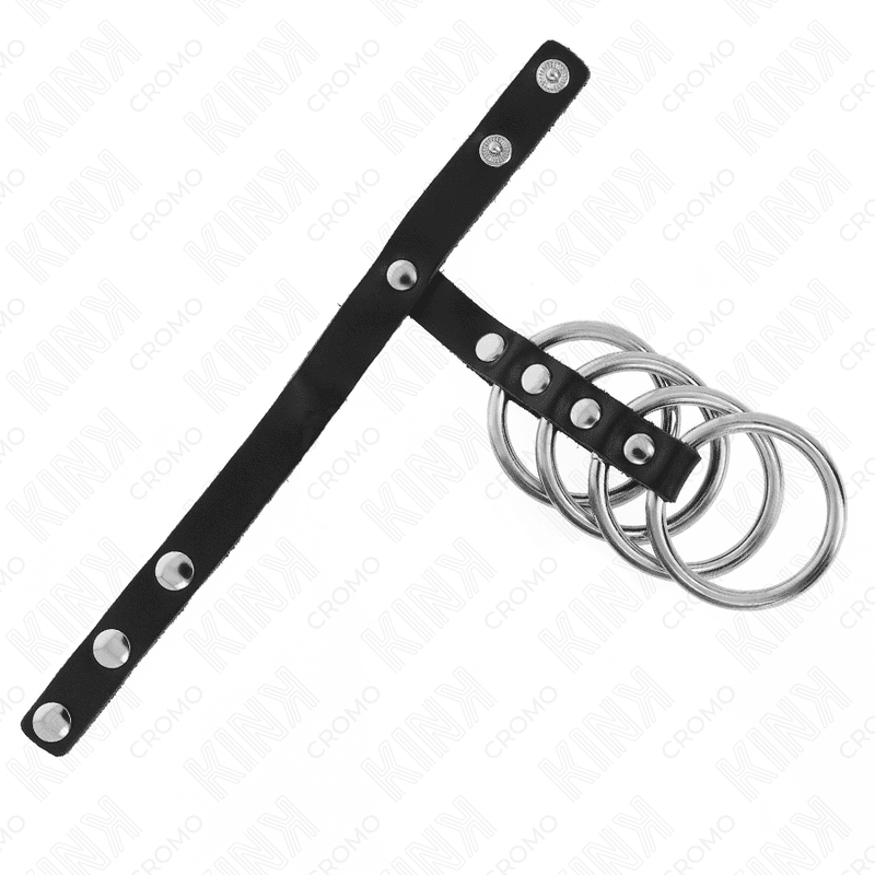 KINK - 4 METAL PENIS RINGS 3.8 CM CONNECTED WITH LEATHER STRAP 22 X 1.5 CM AND PRESSURE CLOSURE thumb 4