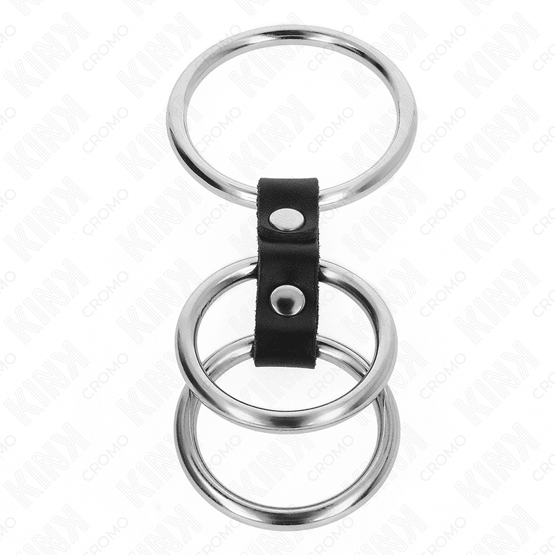 KINK - TRIPLE METAL PENIS RING 3.7 CM TO 5 CM CONNECTED WITH LEATHER thumb 3