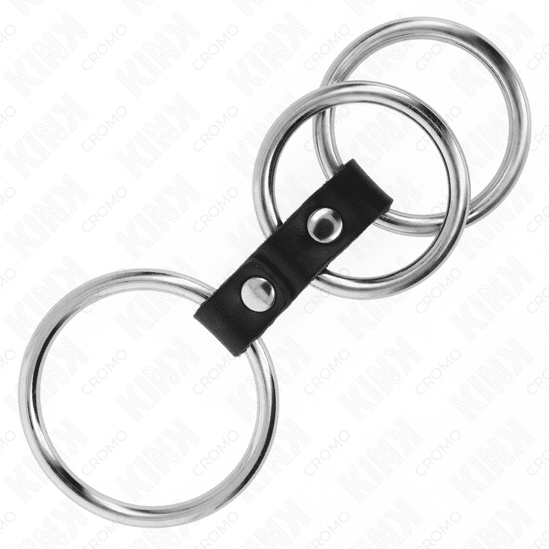 KINK - TRIPLE METAL PENIS RING 3.7 CM TO 5 CM CONNECTED WITH LEATHER thumb 4