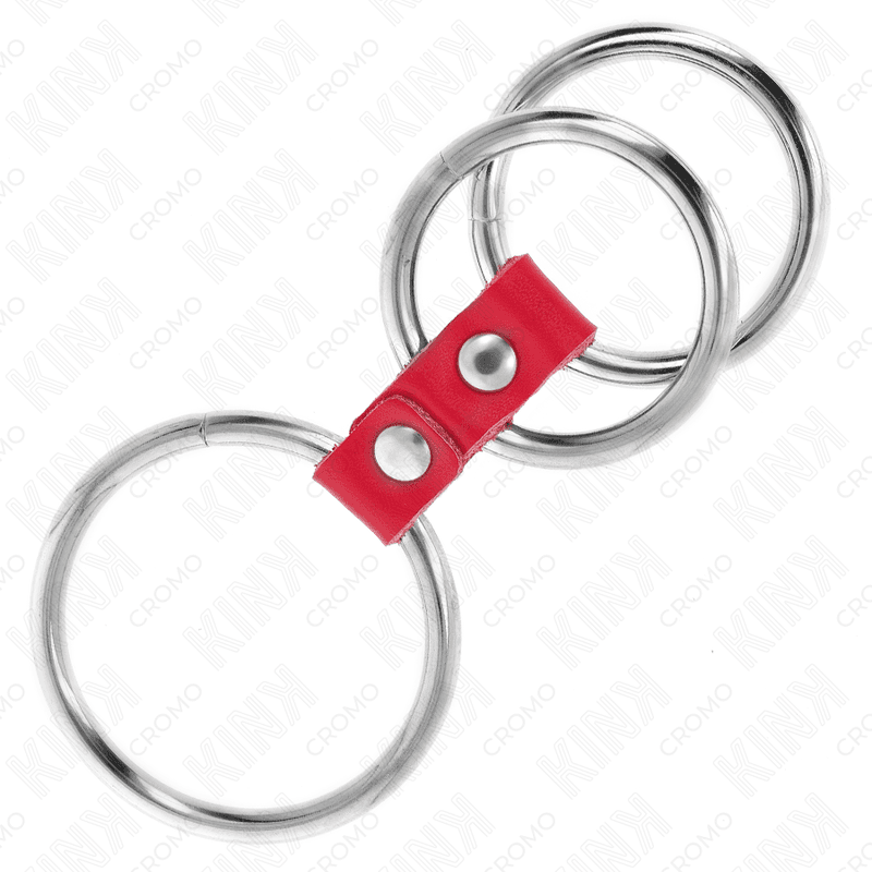 KINK - TRIPLE METAL PENIS RING 3.7 CM TO 5 CM CONNECTED WITH RED LEATHER thumb 3