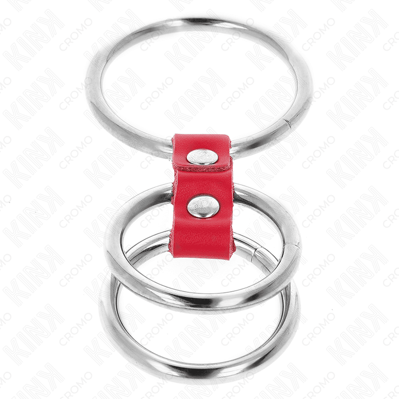 KINK - TRIPLE METAL PENIS RING 3.7 CM TO 5 CM CONNECTED WITH RED LEATHER thumb 4