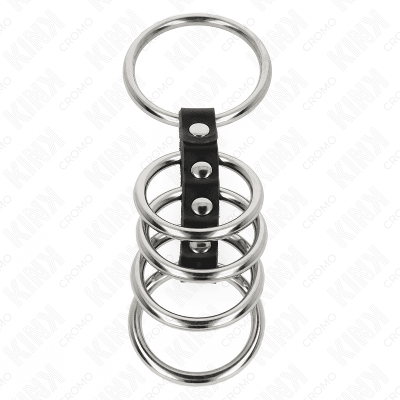 KINK - 5 PENIS RINGS 3.7 CM TO 5 CM METAL CONNECTED BY LEATHER thumb 3