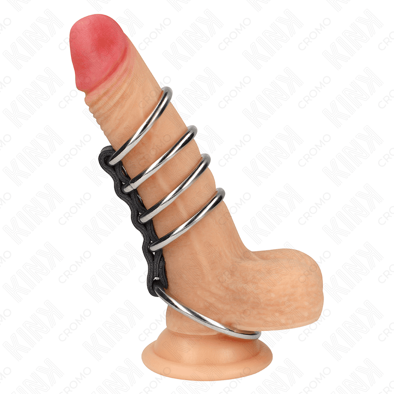 KINK - 5 PENIS RINGS 3.7 CM TO 5 CM METAL CONNECTED BY LEATHER thumb 2