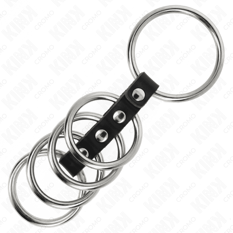 KINK - 5 PENIS RINGS 3.7 CM TO 5 CM METAL CONNECTED BY LEATHER thumb 4