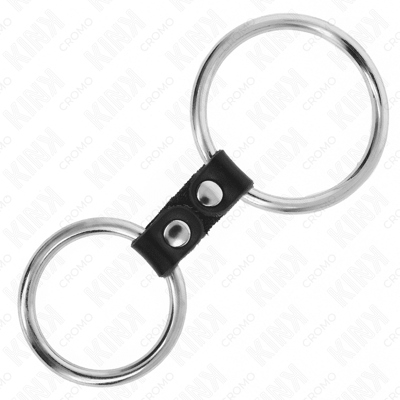 KINK - DOUBLE METAL PENIS RING 3.7 CM TO 5 CM CONNECTED BY LEATHER STRAP MODEL 2 thumb 4