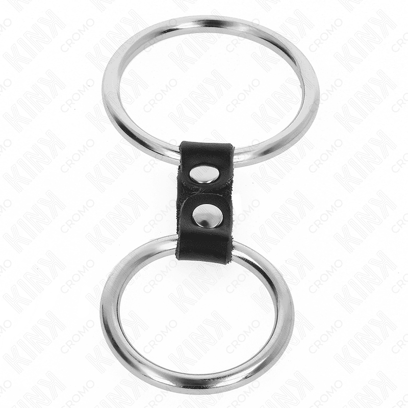 KINK - DOUBLE METAL PENIS RING 3.7 CM TO 5 CM CONNECTED BY LEATHER STRAP MODEL 2 thumb 3