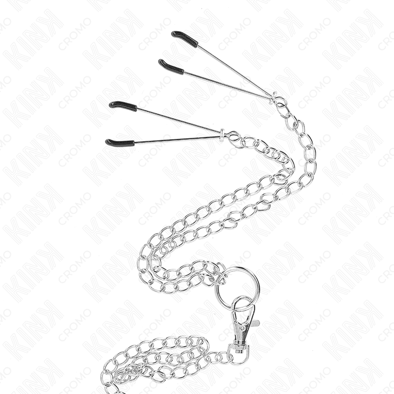 KINK - TRIPLE CHROME METAL PENIS RING 3.8 CM TO 5 CM WITH 26 CM METAL CHAIN AND NIPPLE CLAMPS MODEL 2 thumb 4