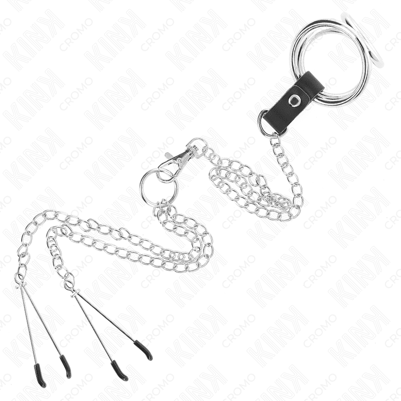 KINK - TRIPLE CHROME METAL PENIS RING 3.8 CM TO 5 CM WITH 26 CM METAL CHAIN AND NIPPLE CLAMPS MODEL 2 thumb 5