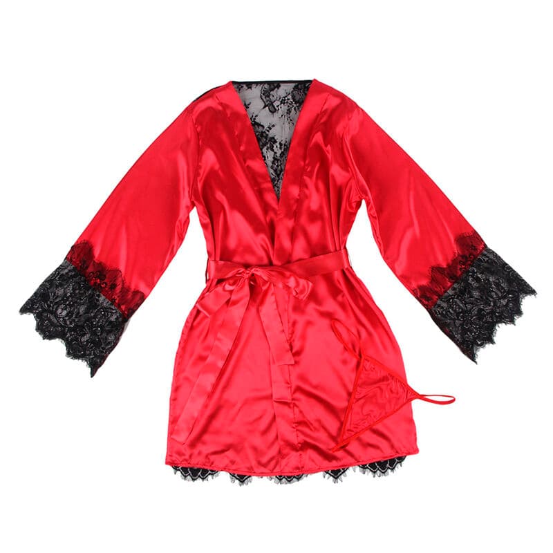 SUBBLIME - 954017 LACE SHEER BACK CAMISOLE + THONG RED/BLACK S/M thumb 4