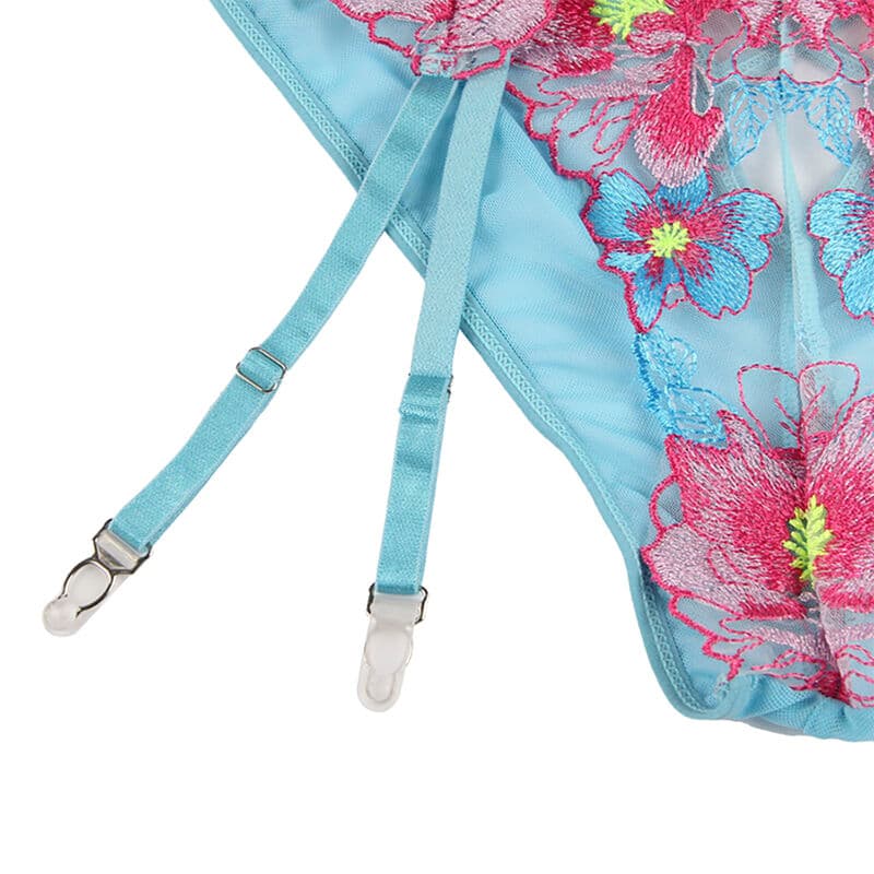 SUBBLIME - 954109 BRA + PANTIES WITH GARTER BELT FLORAL DESIGN BLUE S/M thumb 6