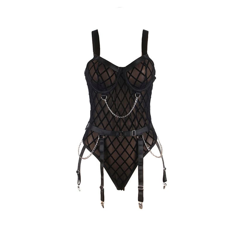 SUBBLIME - 9542277 BODY WITH CHAINS + GARTER BELT BLACK L/XL thumb 7