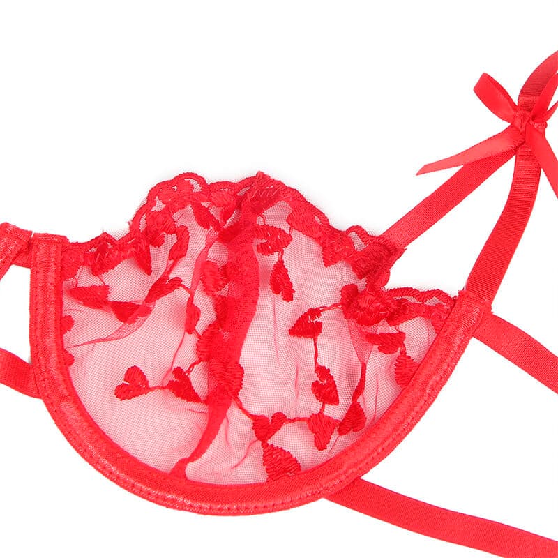SUBBLIME - 954321 HEART PRINT BRA + THONG + GARTER BELT RED S/M thumb 7
