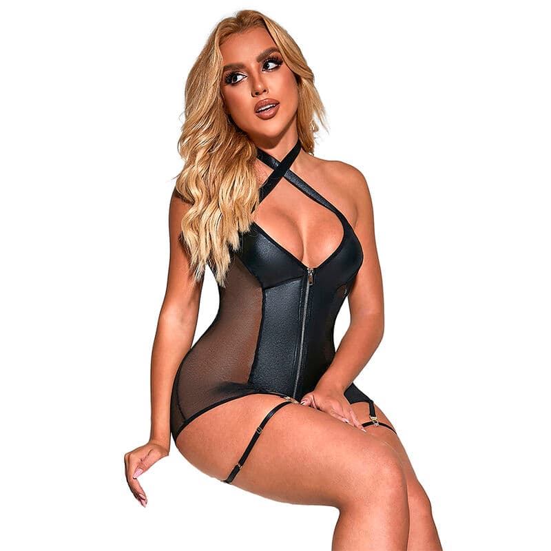 SUBBLIME - 954444 SEXY MESH DRESS LEATHER BLACK S/M thumb 3