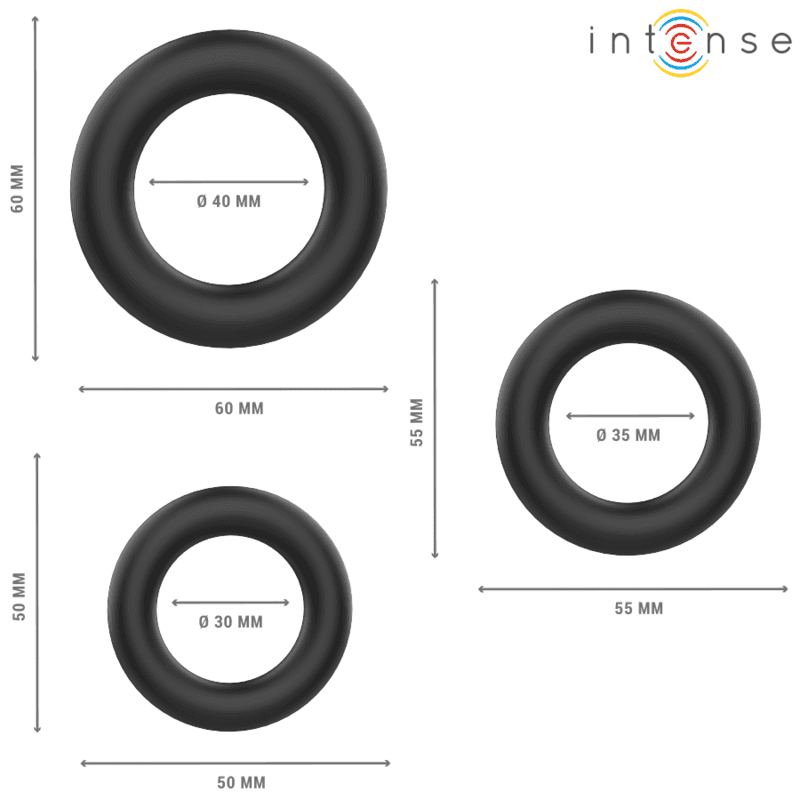 INTENSE - HUGH 3 BASIC SILICONE PENIS RINGS BLACK thumb 3