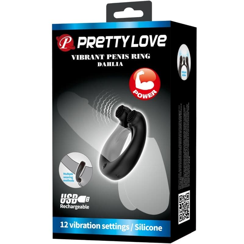 PRETTY LOVE - DAHLIA VIBRATING RING + CLITORIS STIMULATOR 12 VIBRATIONS BLACK thumb 9