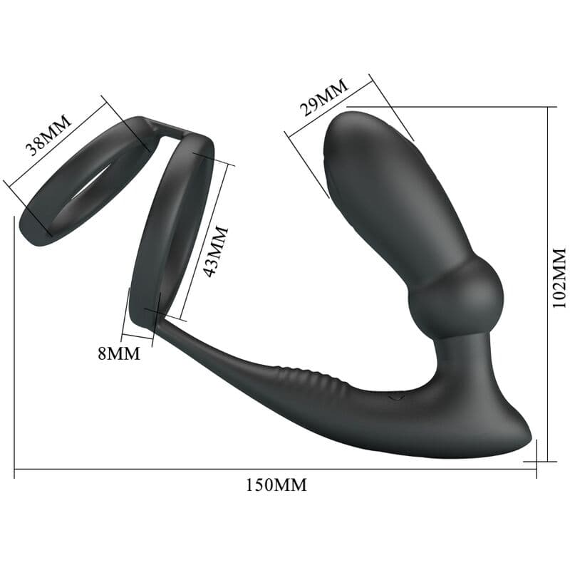 PRETTY LOVE - EMONI PENIS RING + ANAL PLUG 12 VIBRATIONS BLACK thumb 5
