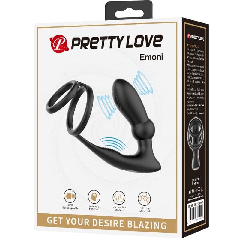 PRETTY LOVE - EMONI PENIS RING + ANAL PLUG 12 VIBRATIONS BLACK thumb 8