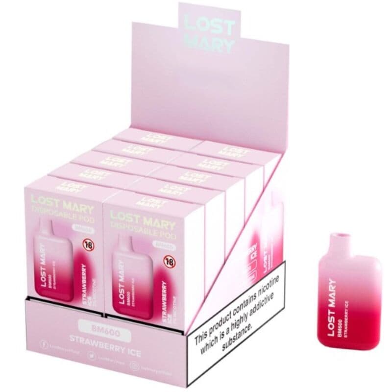 LOST MARY - BM600 NICOTINE VAPER 2% DISPOSABLE STRAWBERRY ICE thumb 2