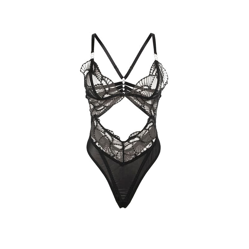 SUBBLIME - 955212 TRANSPARENT BODYSUIT WITH BLACK HOLLOW LACE S/M thumb 5