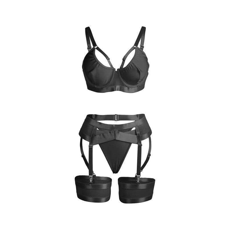 SUBBLIME - 955236 BLACK BONDAGE BRA WITH GARTER SET S/M thumb 4