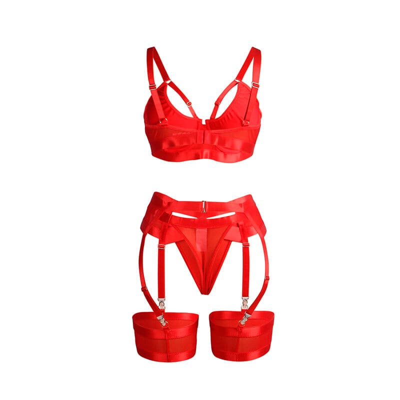 SUBBLIME - 955250 RED BONDAGE BRA WITH GARTER SET S/M thumb 6