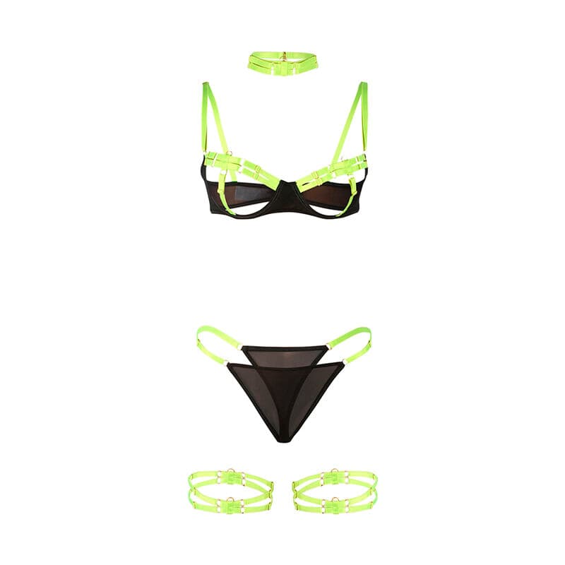 SUBBLIME - 955274 BRA SET WITH NECKLACE AND LEG DETAILS FLUORESCENT GREEN S/M thumb 5
