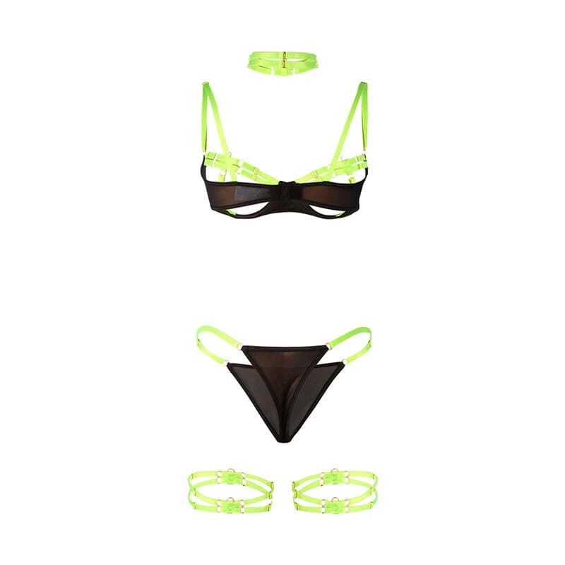 SUBBLIME - 955281 BRA SET WITH NECKLACE AND LEG DETAILS FLUORESCENT GREEN L/XL thumb 6