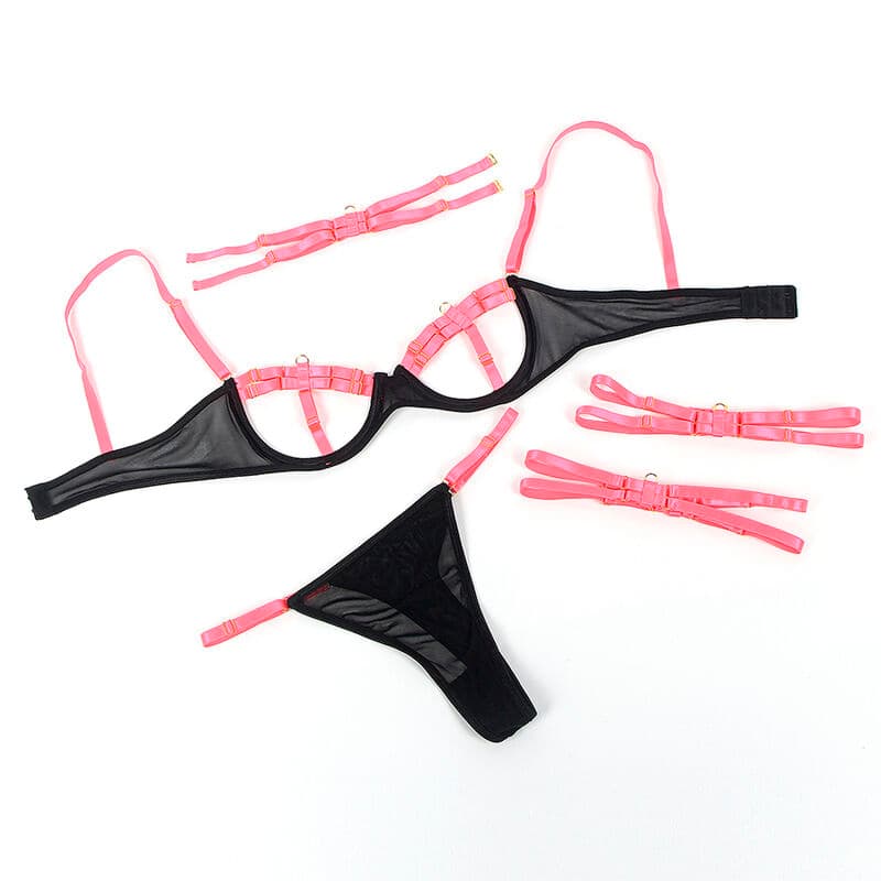 SUBBLIME - 955298 BRA SET WITH NECKLACE AND LEG DETAILS FLUORESCENT PINK S/M thumb 7