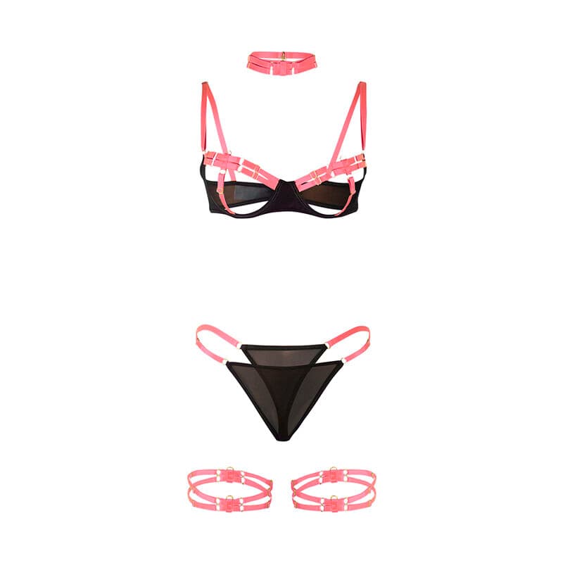 SUBBLIME - 955304 BRA SET WITH NECKLACE AND LEG DETAILS FLUORESCENT PINK L/XL thumb 5