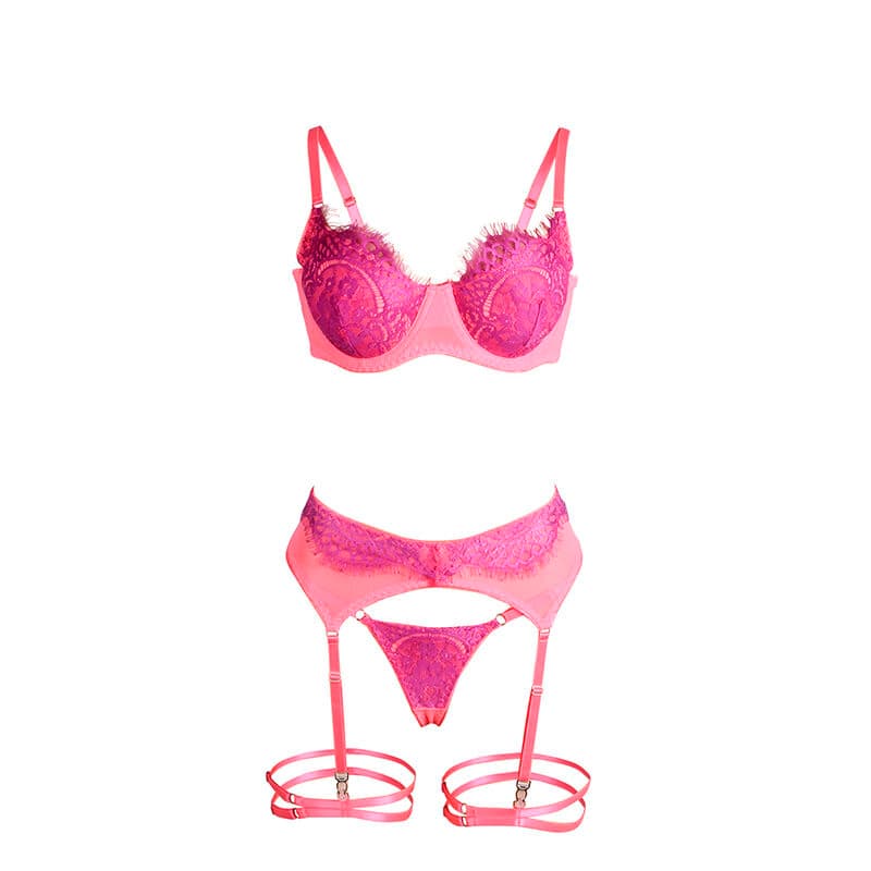 SUBBLIME - 955359 SET OF BRA WITH LACE AND GARTER LINKS PINK AND PURPLE S/M thumb 6