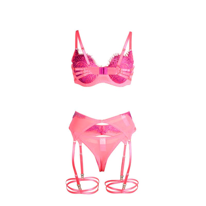 SUBBLIME - 955366 BRA SET WITH LACE AND GARTER LINES PINK AND PURPLE L/XL thumb 7