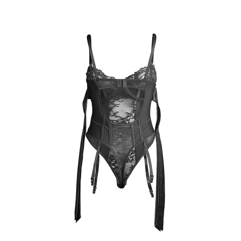 SUBBLIME - 955496 LACE BODYSUIT WITH BOWS AND GARTERS BLACK S/M thumb 5