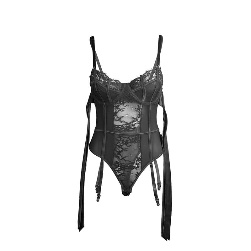 SUBBLIME - 955496 LACE BODYSUIT WITH BOWS AND GARTERS BLACK S/M thumb 4