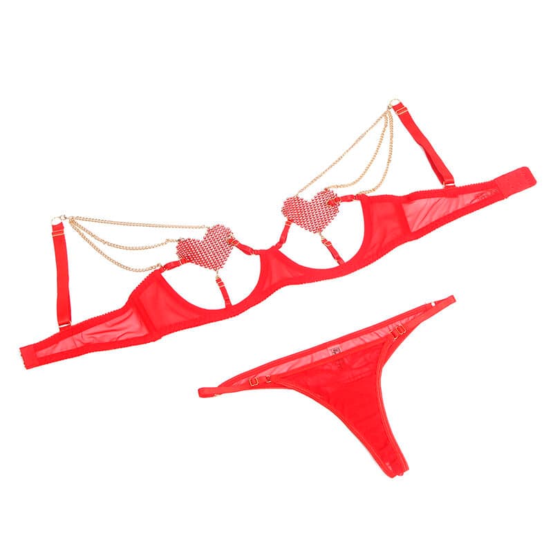 SUBBLIME - 955519 BRA SET WITH CHAINS AND MESH HEART RED S/M thumb 4