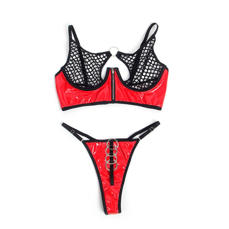 SUBBLIME - 955533 RED PATENT LEATHER MESH ZIPPER BRA SET S/M thumb 6