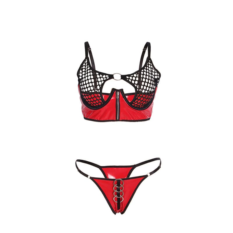 SUBBLIME - 955533 RED PATENT LEATHER MESH ZIPPER BRA SET S/M thumb 4