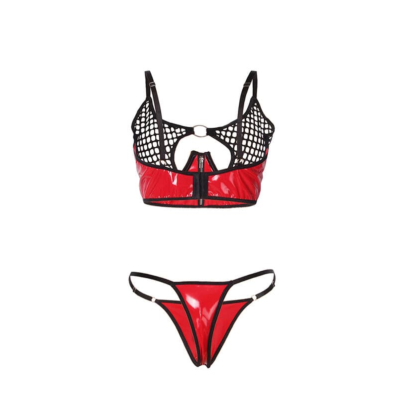 SUBBLIME - 955533 RED PATENT LEATHER MESH ZIPPER BRA SET S/M thumb 5