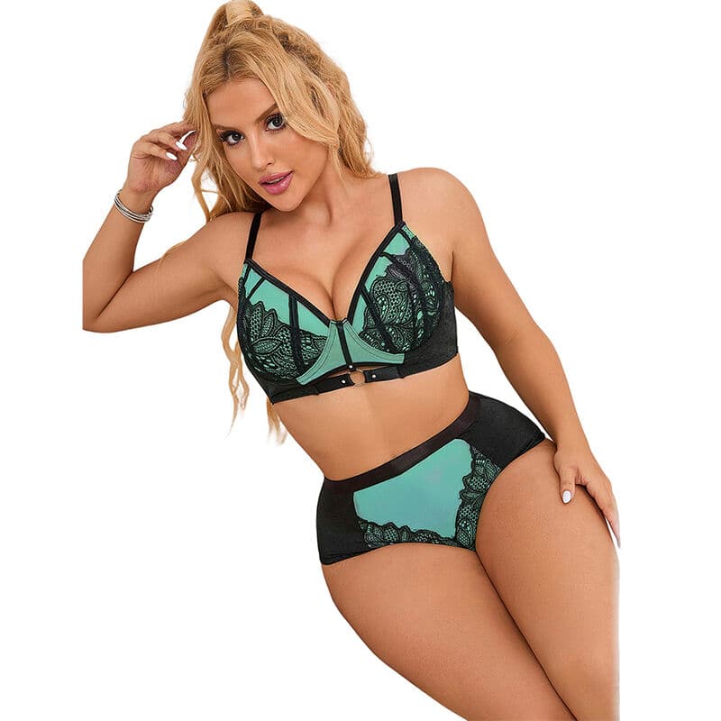SUBBLIME - 955557 GREEN PATENT LEATHER MESH ZIPPER BRA SET S/M thumb 3