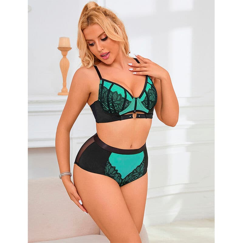 SUBBLIME - 955564 GREEN PATENT LEATHER MESH ZIPPER BRA SET L/XL thumb 11