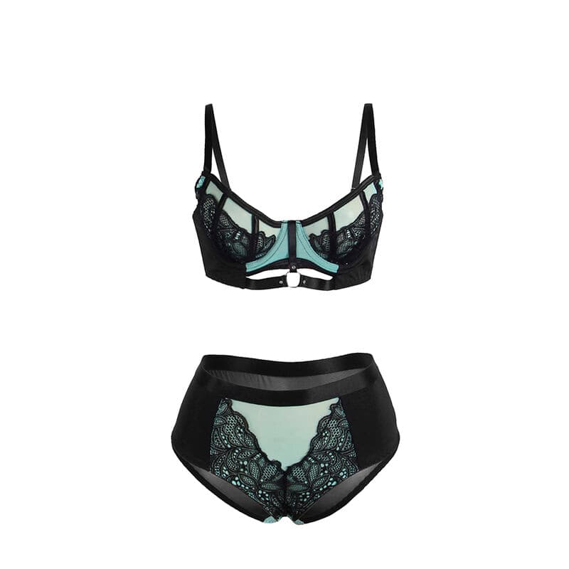 SUBBLIME - 955564 GREEN PATENT LEATHER MESH ZIPPER BRA SET L/XL thumb 5