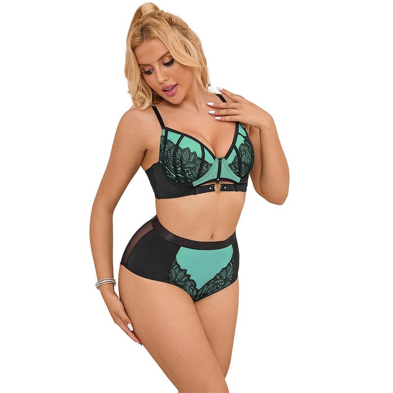 SUBBLIME - 955564 GREEN PATENT LEATHER MESH ZIPPER BRA SET L/XL thumb 2