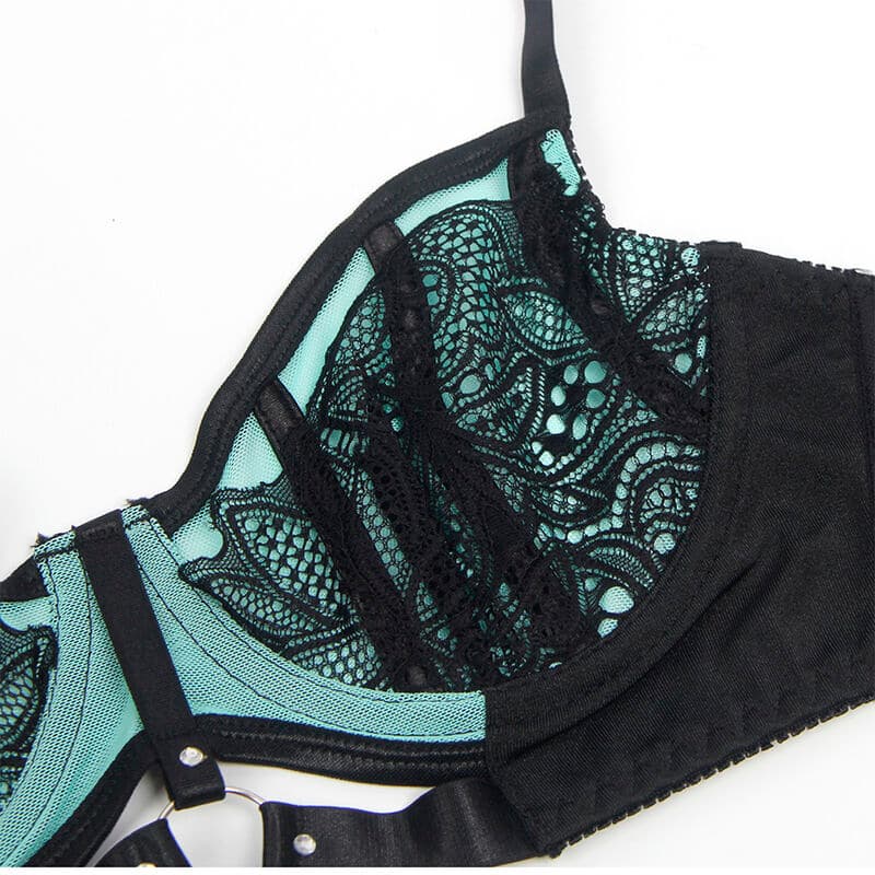 SUBBLIME - 955564 GREEN PATENT LEATHER MESH ZIPPER BRA SET L/XL thumb 8