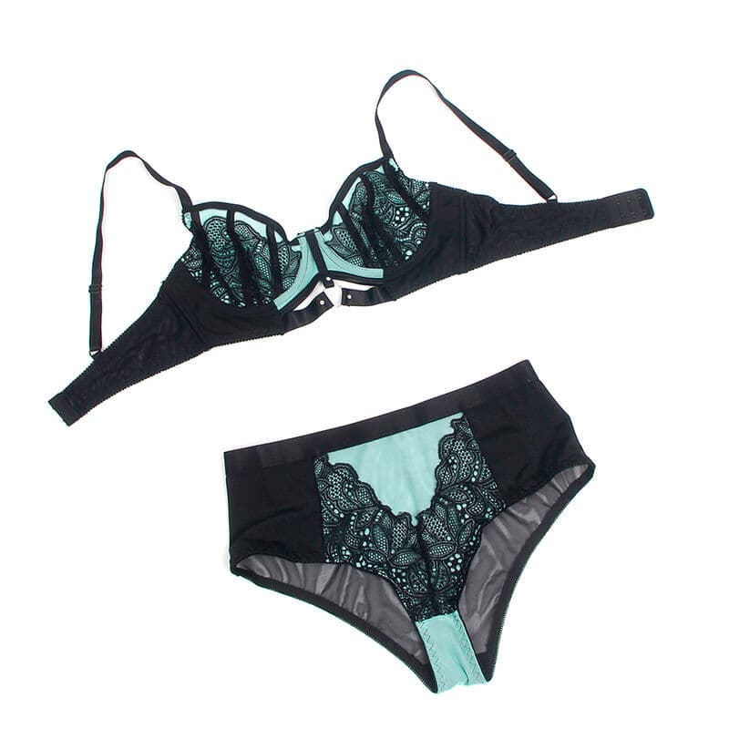 SUBBLIME - 955557 GREEN PATENT LEATHER MESH ZIPPER BRA SET S/M thumb 7