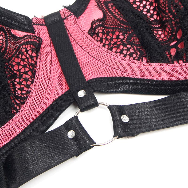SUBBLIME - 955588 PINK PATENT LEATHER MESH ZIPPER BRA SET L/XL thumb 9